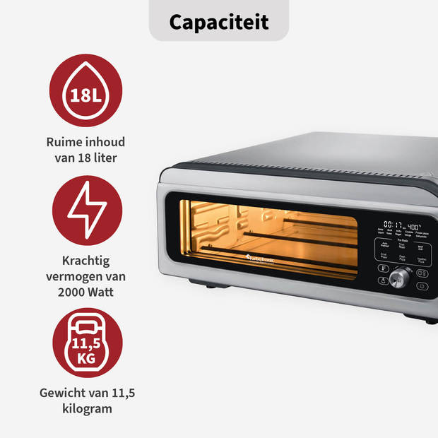 TurboTronic PO12 Elektrische Pizza Oven – Slimme Pizzaoven tot 400 °C – Zilver
