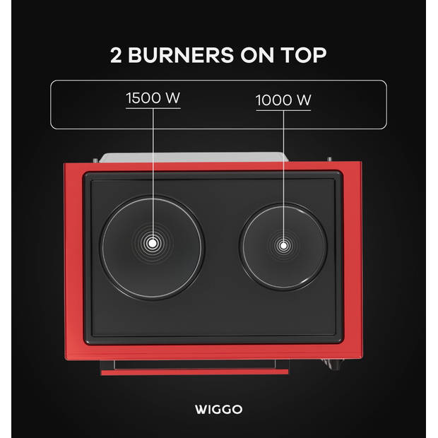 Wiggo WMO-E4562H(R) - Vrijstaande oven met kookplaat 2000 W - 45 liter - Rood