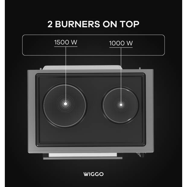 Wiggo WMO-E4562H(G) - Vrijstaande oven met kookplaat 2000W - 45 liter - Rvs