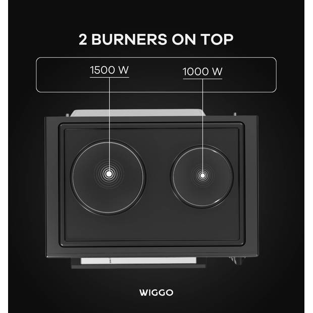Wiggo WMO-E4562H(B) - Vrijstaande oven met kookplaat 2000W - 45 liter - Zwart