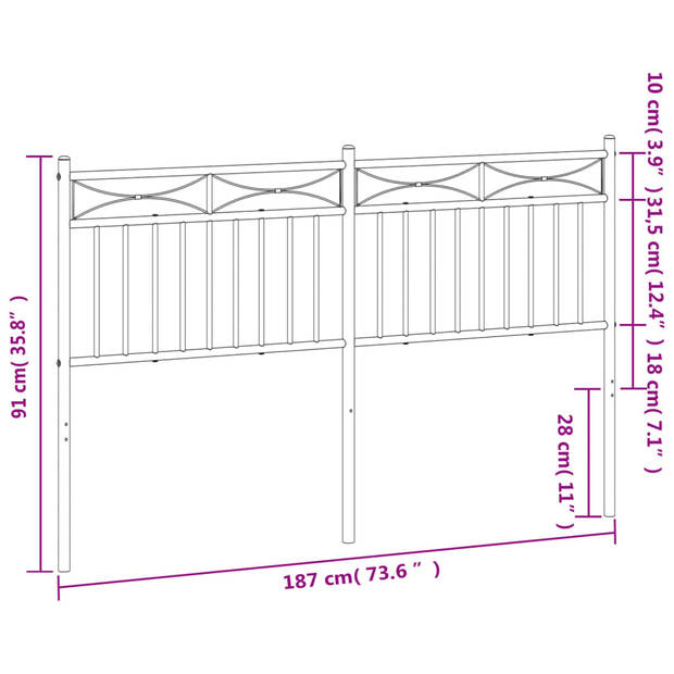 vidaXL Hoofdbord 180 cm metaal zwart