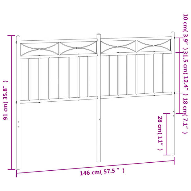 vidaXL Hoofdbord 140 cm metaal wit