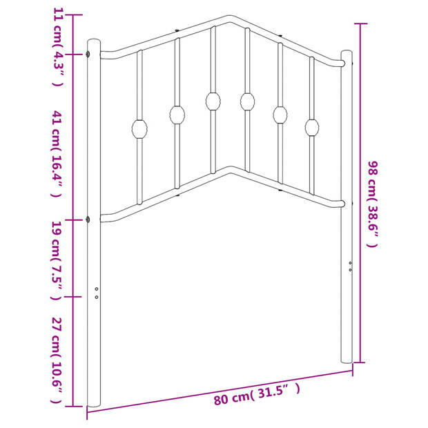 vidaXL Hoofdbord 75 cm metaal wit