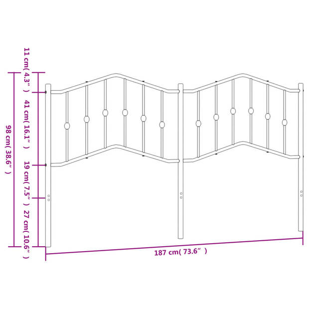 vidaXL Hoofdbord 180 cm metaal wit