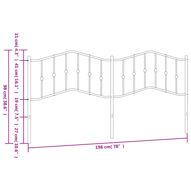 vidaXL Hoofdbord 193 cm metaal wit