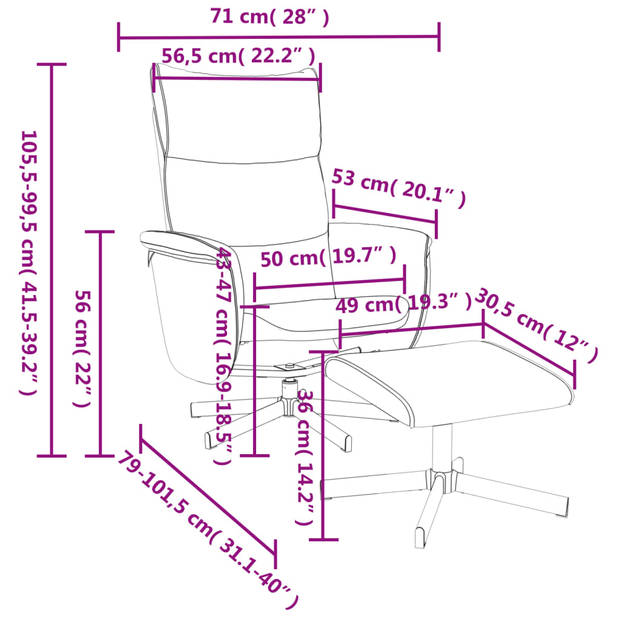 vidaXL Fauteuil verstelbaar met voetenbankje kunstleer grijs