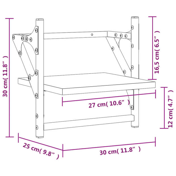 vidaXL Wandschappen met stangen 2 st 30x25x30 cm bruin eikenkleur