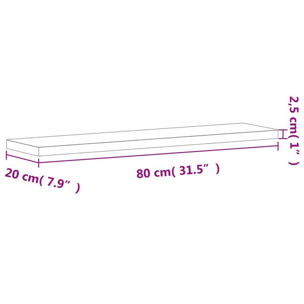 vidaXL Wandschap 80x20x2,5 cm massief beukenhout