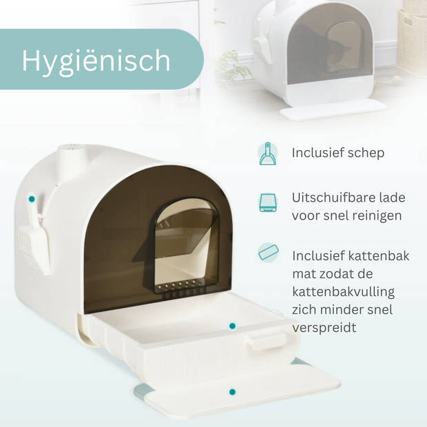 Kattenbak - Kattentoilet - Uitneembare lade - Met kattenbakmat en kattenbakschep - Wit