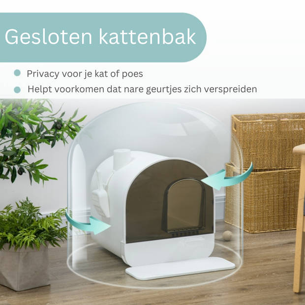 Kattenbak - Kattentoilet - Uitneembare lade - Met kattenbakmat en kattenbakschep - Wit