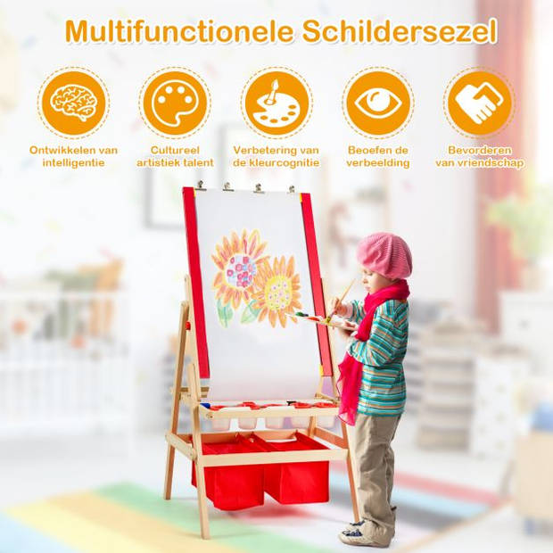 Zenzee Krijtbord - Tekenbord - Whiteboard - Voor Kinderen - Educatief Speelgoed - Hout - 53 x 52 x 106,5 cm