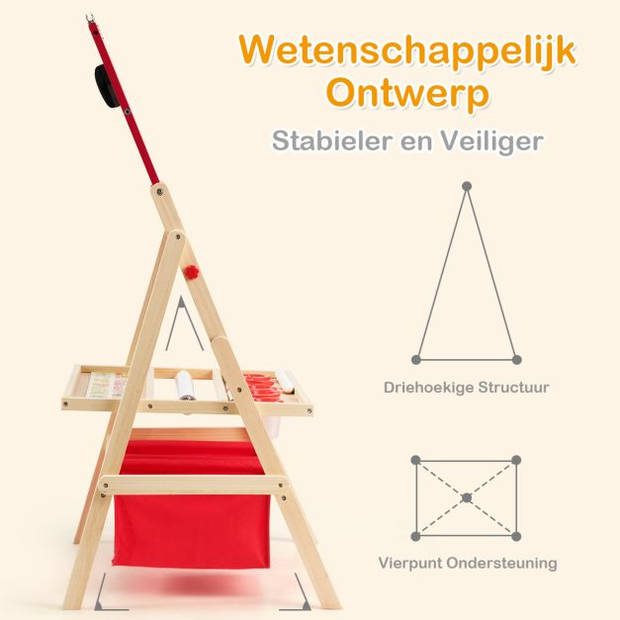 Zenzee Krijtbord - Tekenbord - Whiteboard - Voor Kinderen - Educatief Speelgoed - Hout - 53 x 52 x 106,5 cm