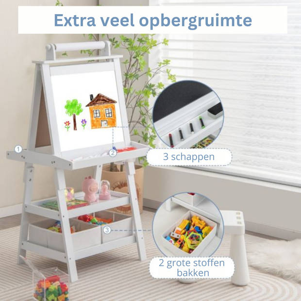 Zenzee Krijtbord - Tekenbord - Whiteboard - Voor Kinderen - Educatief Speelgoed - Hout - 53 x 52 x 106,5 cm