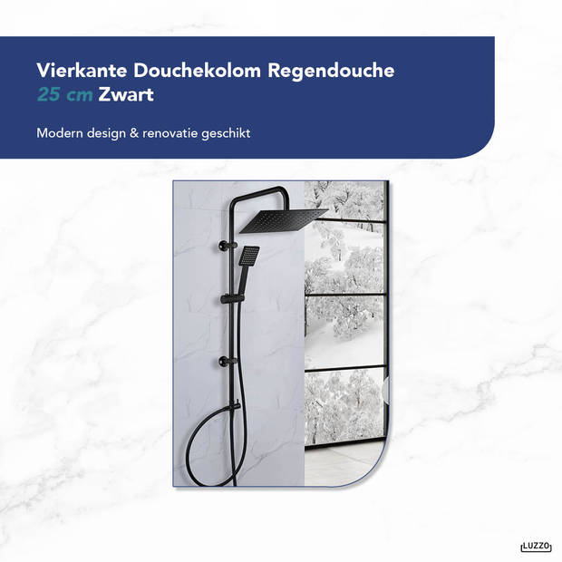 Luzzo® Vierkante Douchekolom Regendouche 25 cm - Zwart