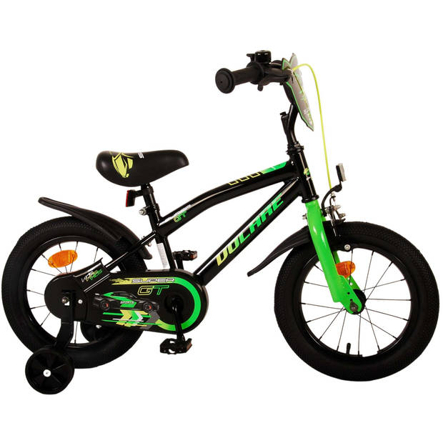 Volare Jongensfiets Super GT 14 Inch 22 cm Jongens Terugtraprem Zwart/Groen