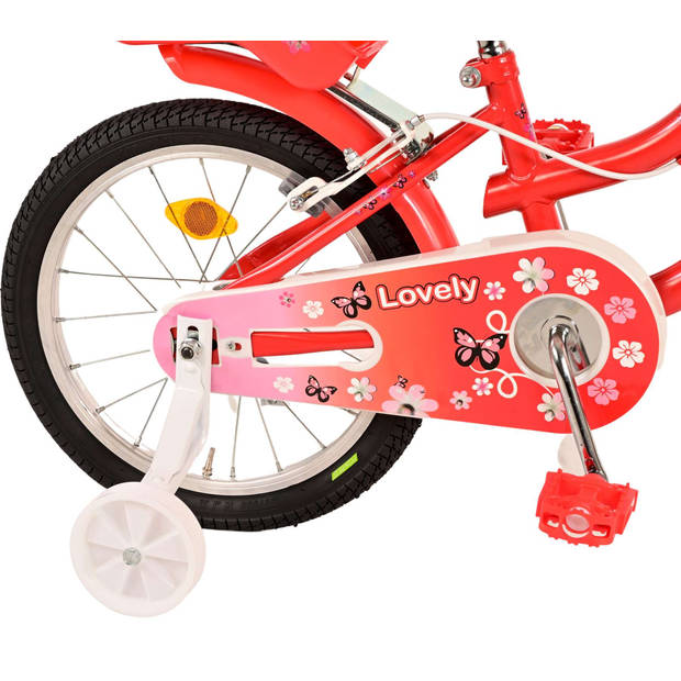 Volare Lovely Kinderfiets - Meisjes - 16 inch - Rood Wit - Twee Handremmen