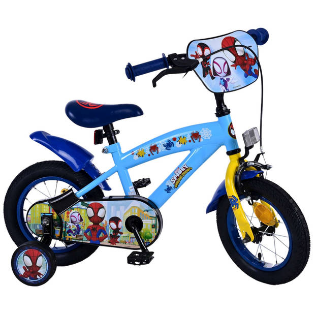 Marvel Jongensfiets Spidey 12 Inch 21,5 cm Jongens Terugtraprem Blauw/Geel