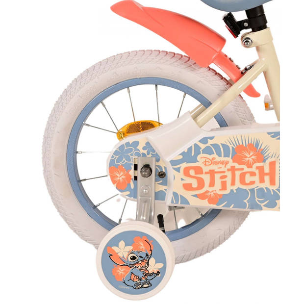 Disney Stitch Kinderfiets - Meisjes - 14 inch - Crème Koraal Blauw