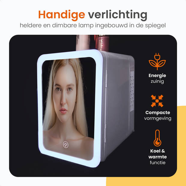 Goliving Skincare Fridge - Make-up koelkast - Beauty Koelkast - Mini-koelkast met spiegel en verlichting - Mini fridge