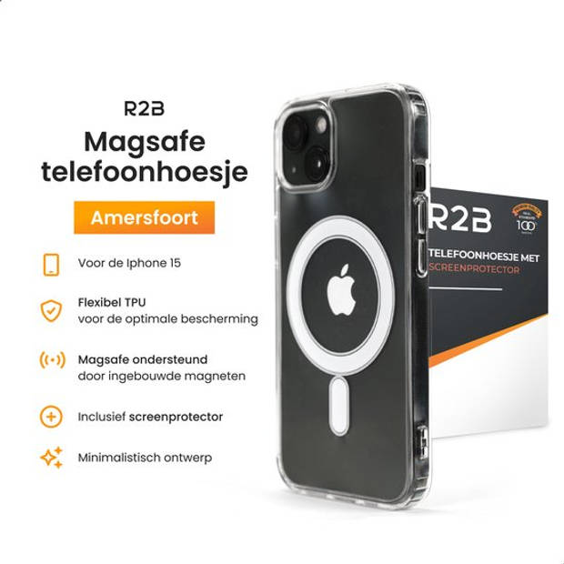 R2B hoesje geschikt voor iPhone 15 geschikt voor Magsafe - Inclusief screenprotector - Model Amersfoort