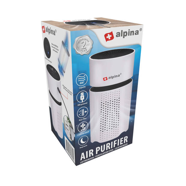 alpina Air purifier USB A - Luchtreiniger met HEPA 13 Filter en Ionisator - Kleine Ruimtes tot 6m2 - 1.5W