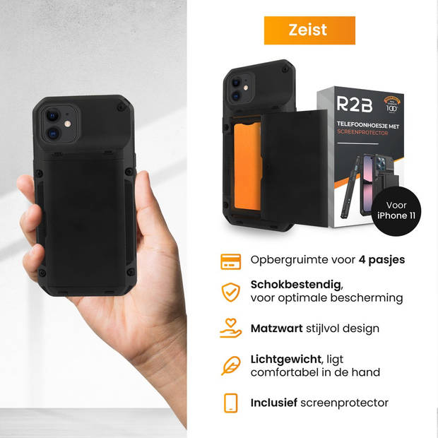 R2B® Hoesje met pasjeshouder geschikt voor iPhone 11 - 4 pasjes - Inclusief screenprotector - Model Zeist