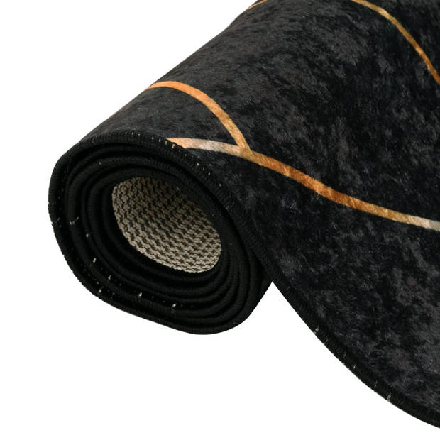 vidaXL Vloerkleed wasbaar anti-slip 80x150 cm zwart en goudkleurig