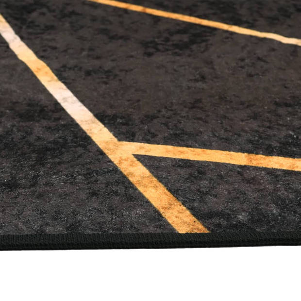 vidaXL Vloerkleed wasbaar anti-slip 80x300 cm zwart en goudkleurig
