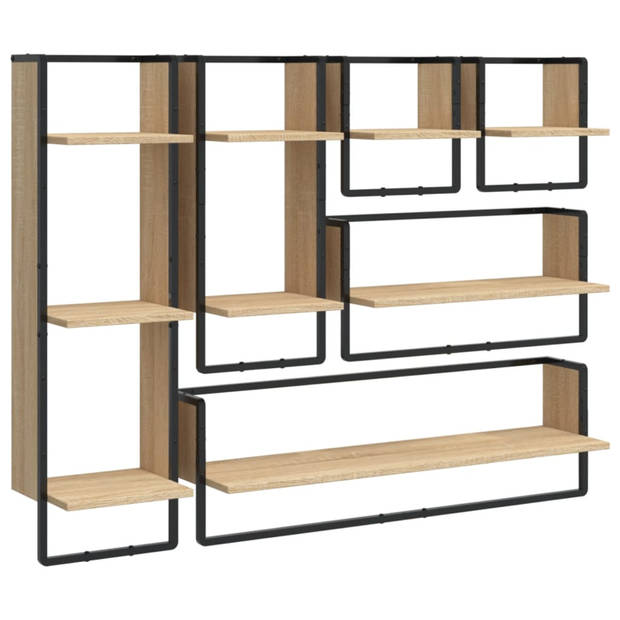 vidaXL 6-delige Wandschappenset met stangen bewerkt hout sonoma eiken