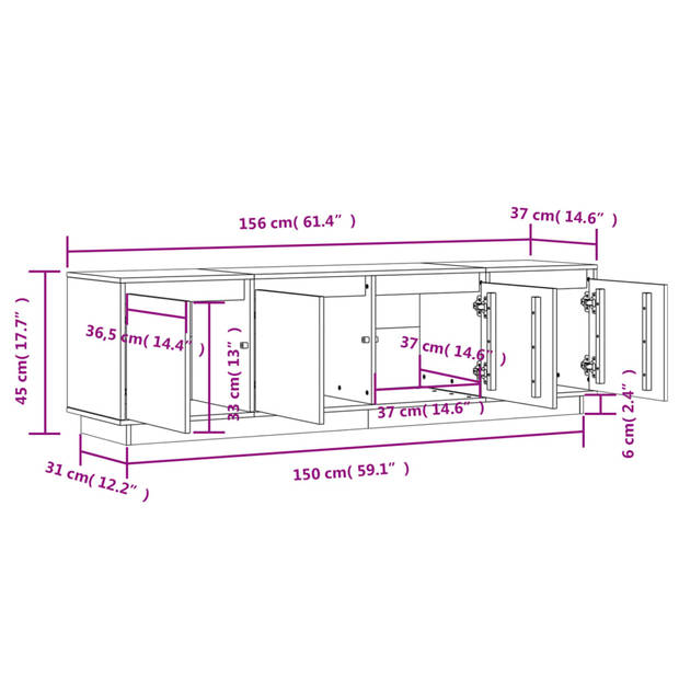 vidaXL Tv-meubel 156x37x45 cm massief grenenhout