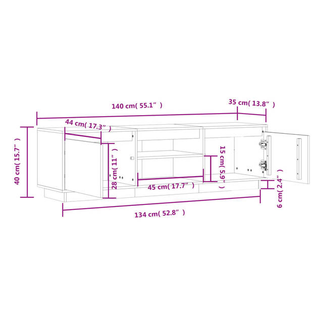 vidaXL Tv-meubel 140x35x40 cm massief grenenhout