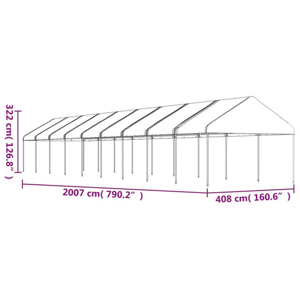 vidaXL Prieel met dak 20,07x4,08x3,22 m polyetheen wit