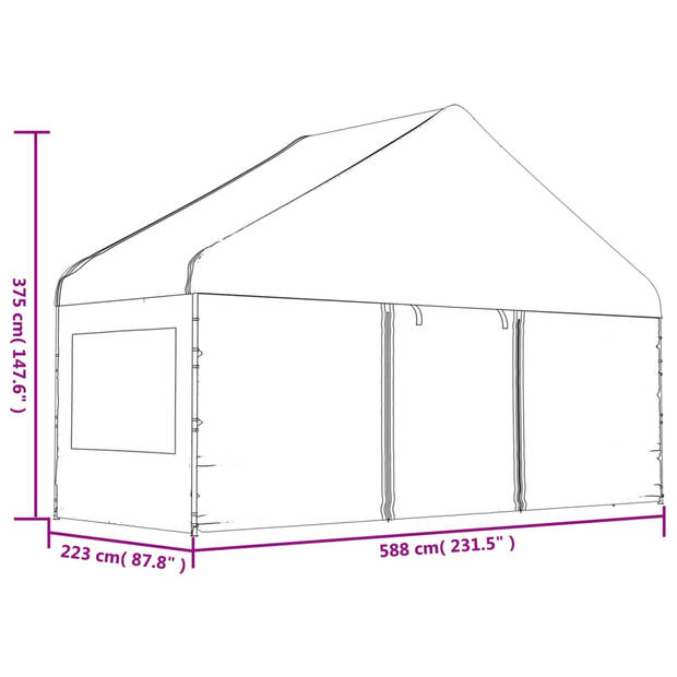 vidaXL Prieel met dak 20,07x5,88x3,75 m polyetheen wit