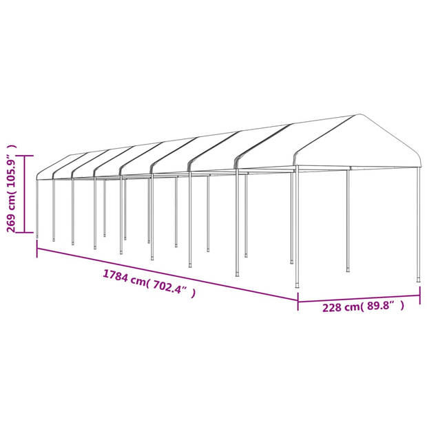 vidaXL Prieel met dak 17,84x2,28x2,69 m polyetheen wit