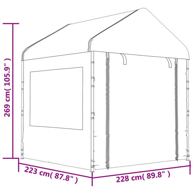 vidaXL Prieel met dak 13,38x2,28x2,69 m polyetheen wit