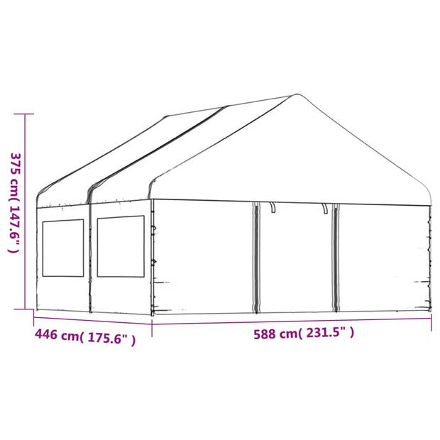 vidaXL Prieel met dak 4,46x5,88x3,75 m polyetheen wit