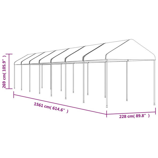 vidaXL Prieel met dak 15,61x2,28x2,69 m polyetheen wit