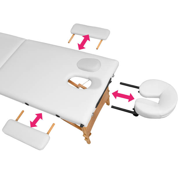 tectake® - 2 zones massagetafel-set met 5cm matras, rolkussens en houten frame - wit - 404746
