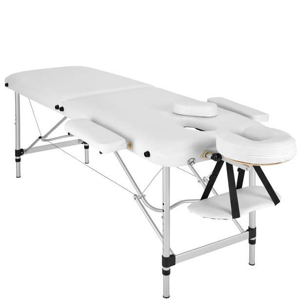 tectake® Aluminium Massagetafel - 2 Zones, 4 cm Matras - Opvouwbaar - Hoogte Verstelbaar - Incl. Accessoires - Wit