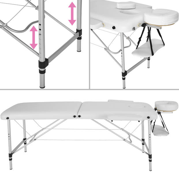 2 zones massagetafel - 4 cm matras - alu - wit - 402788