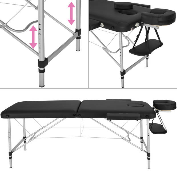 tectake® - 2-zones massagetafel - 4cm matras - alu - zwart - 402786 - behandeltafel