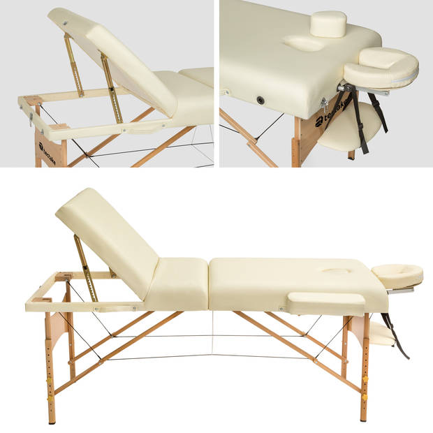 tectake® - Massagetafel 3 zones - matras 7,5 cm - incl. draagtas - portable/draagbaar - beige - 404375