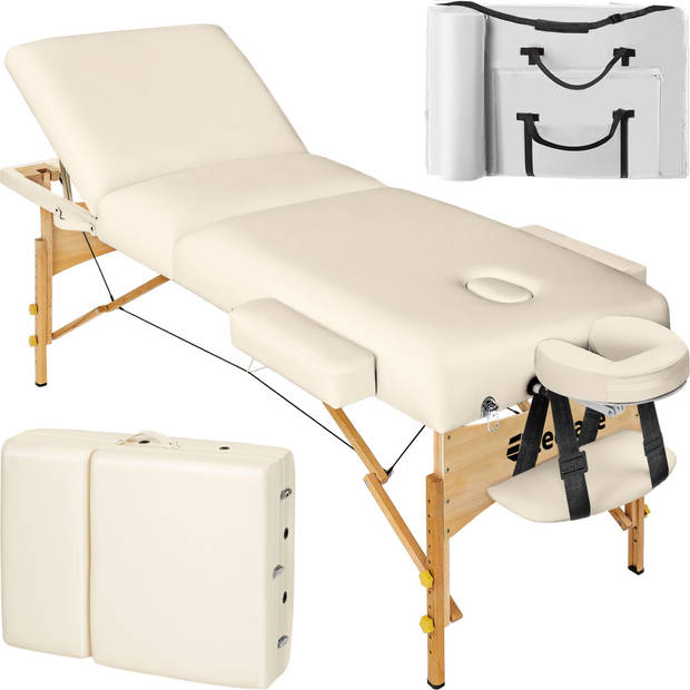 tectake® Massagetafel 3 Zones - Behandeltafel - Matras 7,5 cm - Incl. Draagtas - Draagbaar en Opvouwbaar - Beige