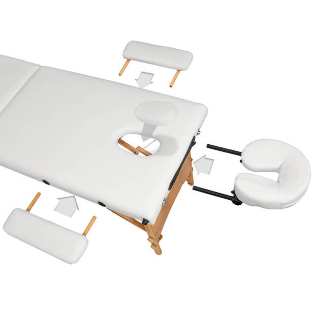 tectake® - 3 zones massagetafel-set Daniel met 3cm matras, rolkussens en houten frame - wit - 404749