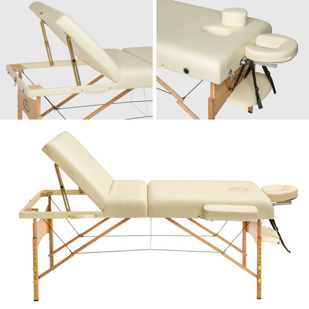 tectake® - Massagetafel met matras van 10 cm hoog + draagtas beige