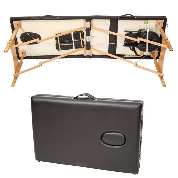 tectake® - 3 zones massagetafel-set Daniel met 3cm matras, rolkussens en houten frame - zwart - 404748