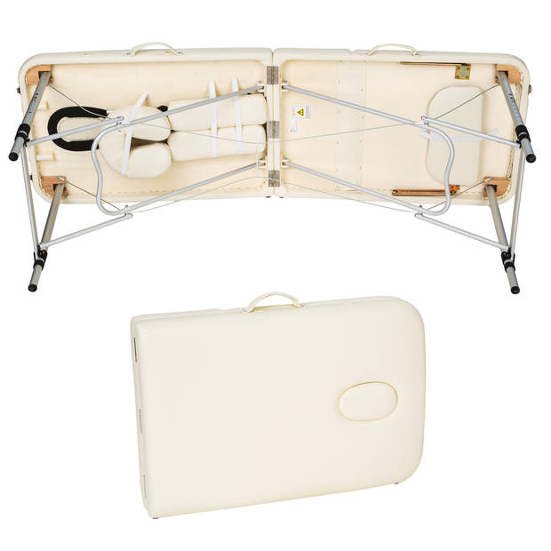 tectake® - JS 3 Zonen massagetafel beige met rolkussens en tas - 404636