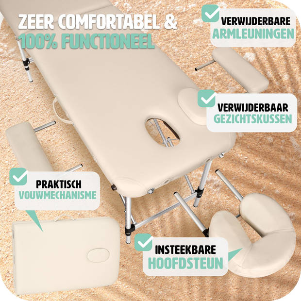 tectake® Aluminium Massagetafel - 2 Zones, 4 cm Matras - Opvouwbaar - Hoogte Verstelbaar - Incl. Accessoires - Beige