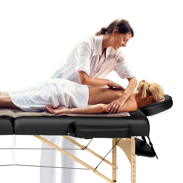 tectake® - Massagetafel met matras van 7,5 cm hoog + zwarte rolkussens en draagtas