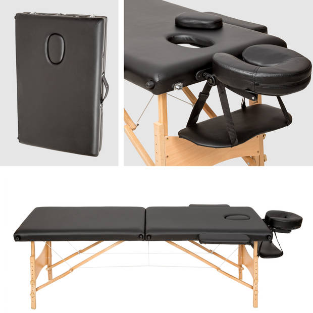 tectake® - 2 zones massagetafel-set met 5cm matras, rolkussens en houten frame - zwart - 404745